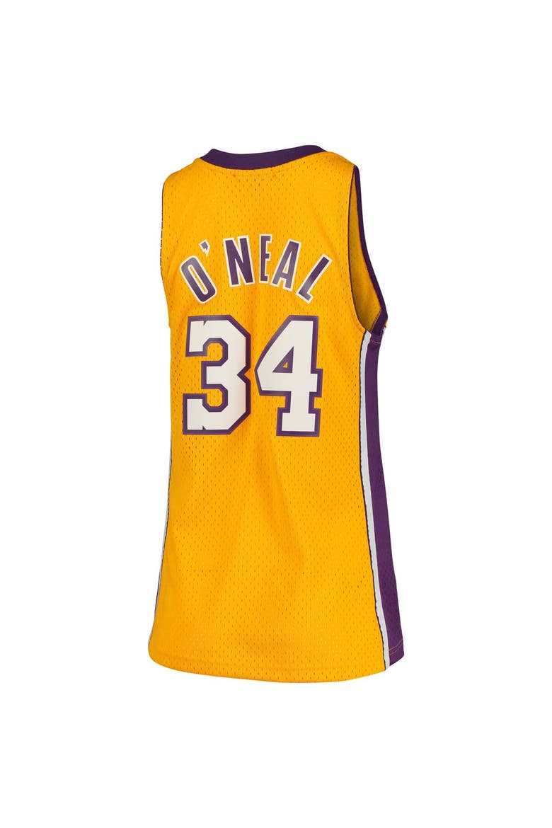 Women's Mitchell & Ness Shaquille O'Neal Gold Los Angeles Lakers 1999/00 Hardwood Classics Swingman Jersey, Alternate, color, Gold