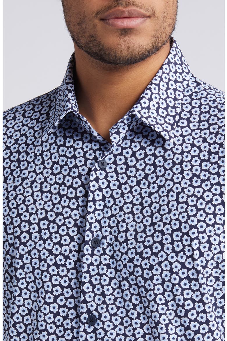 Roan Floral Short Sleeve Stretch Button-Up Shirt, Alternate, color, NAVY