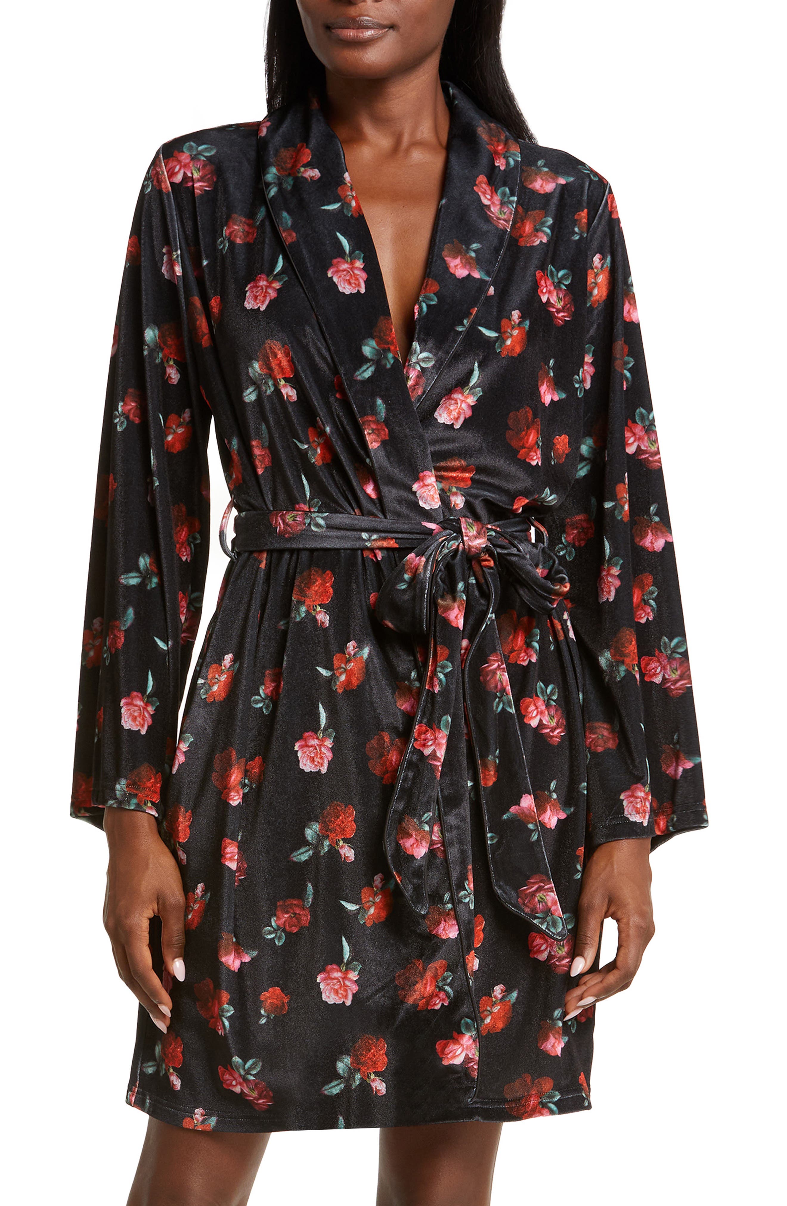 KILO BRAVA Floral Short Velvet Robe (Women) | Nordstrom