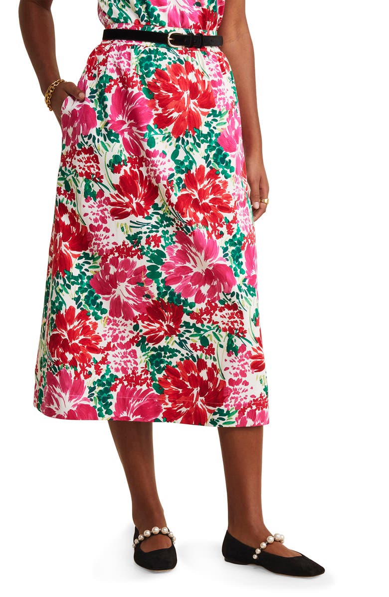 vineyard vines Floral Cotton & Silk Faille Midi Skirt, Main, color, 