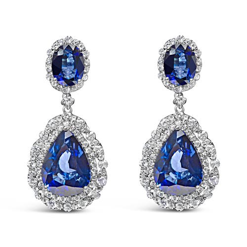 Haus Of Brilliance 18k White Gold Blue Sapphire 2 3/4 Cttw Diamond Halo Drop Dangle Earring