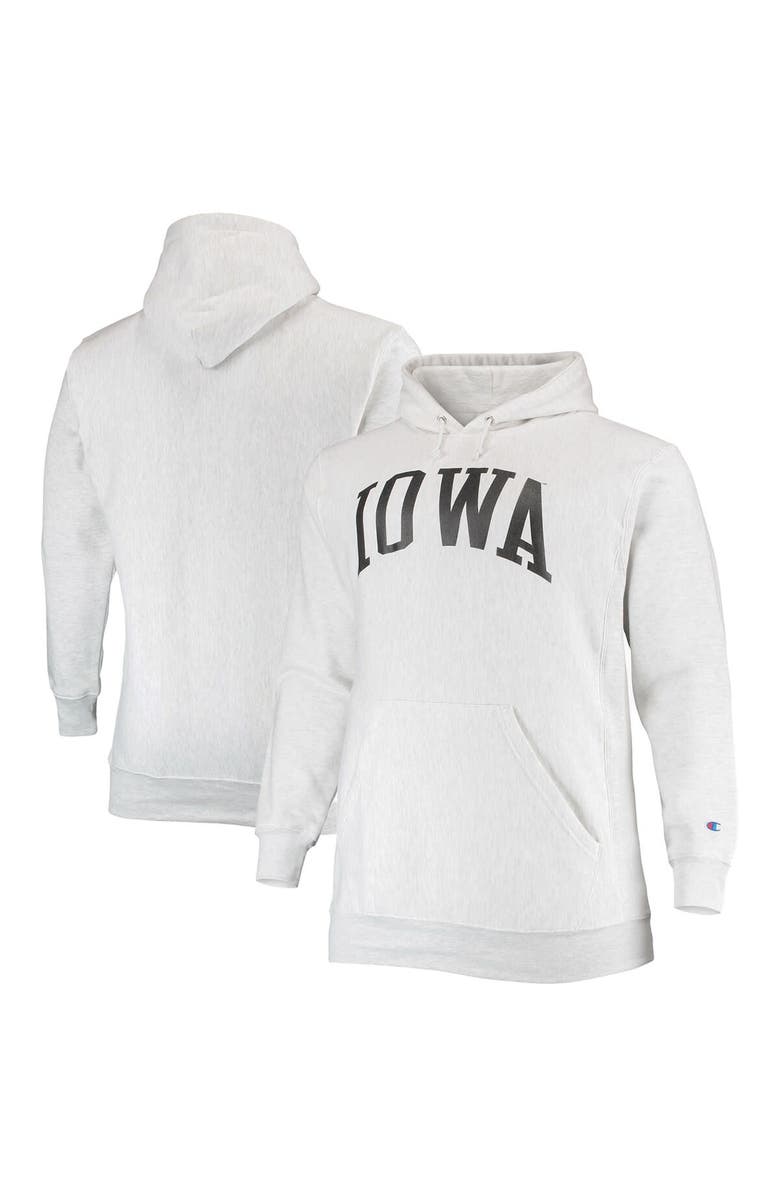 Champion Men's Champion Heathered Gray Iowa Hawkeyes Big & Tall Reverse Weave Fleece Pullover Hoodie Sweatshirt, Main, color,