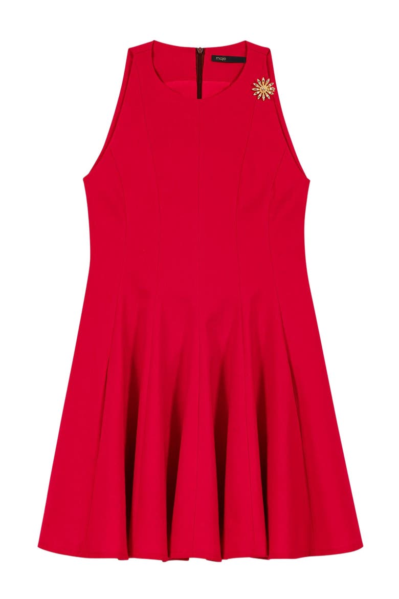 Short flared linen-blend dress, Alternate, color, Red