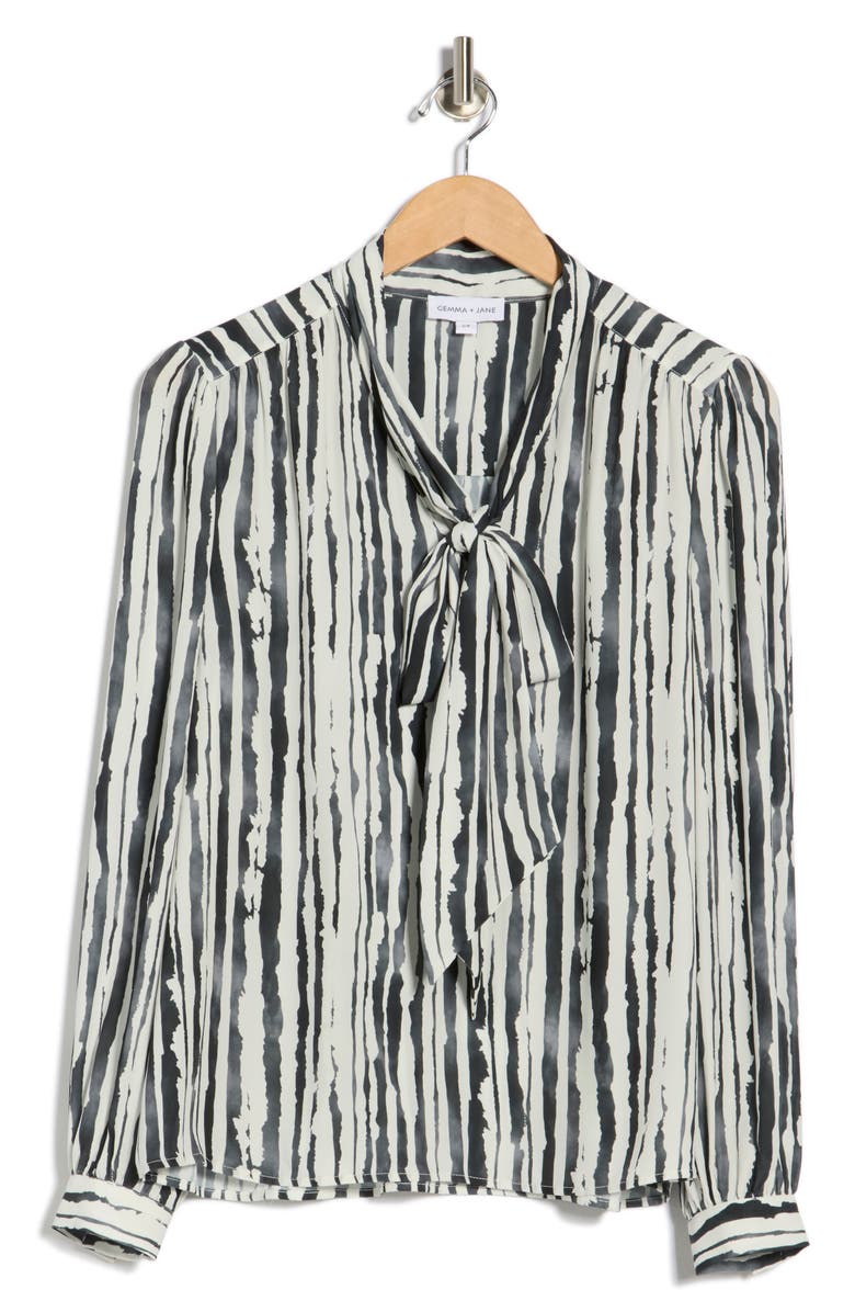 Gemma + Jane Tie Neck Georgette Top, Alternate, color, Black/ White Stripe