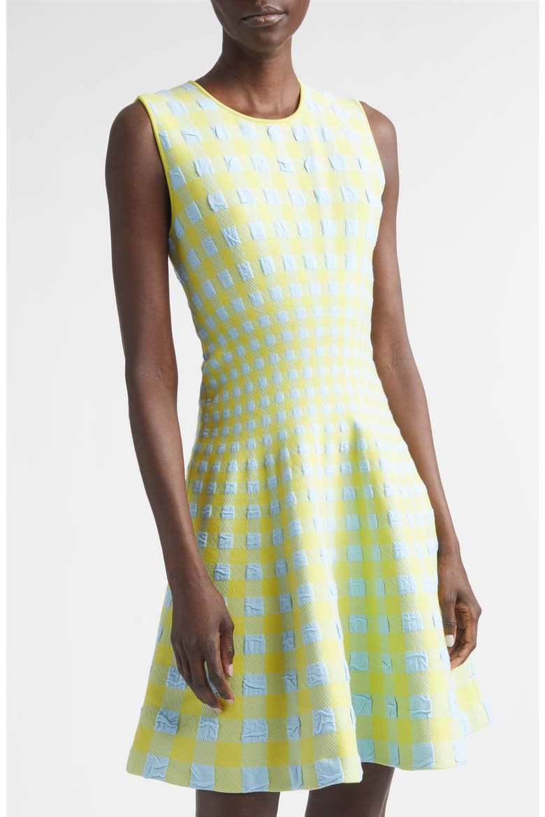 Gingham Check Jacquard Fit & Flare Sweater Dress, Alternate, color, CERULEAN/ PEAR