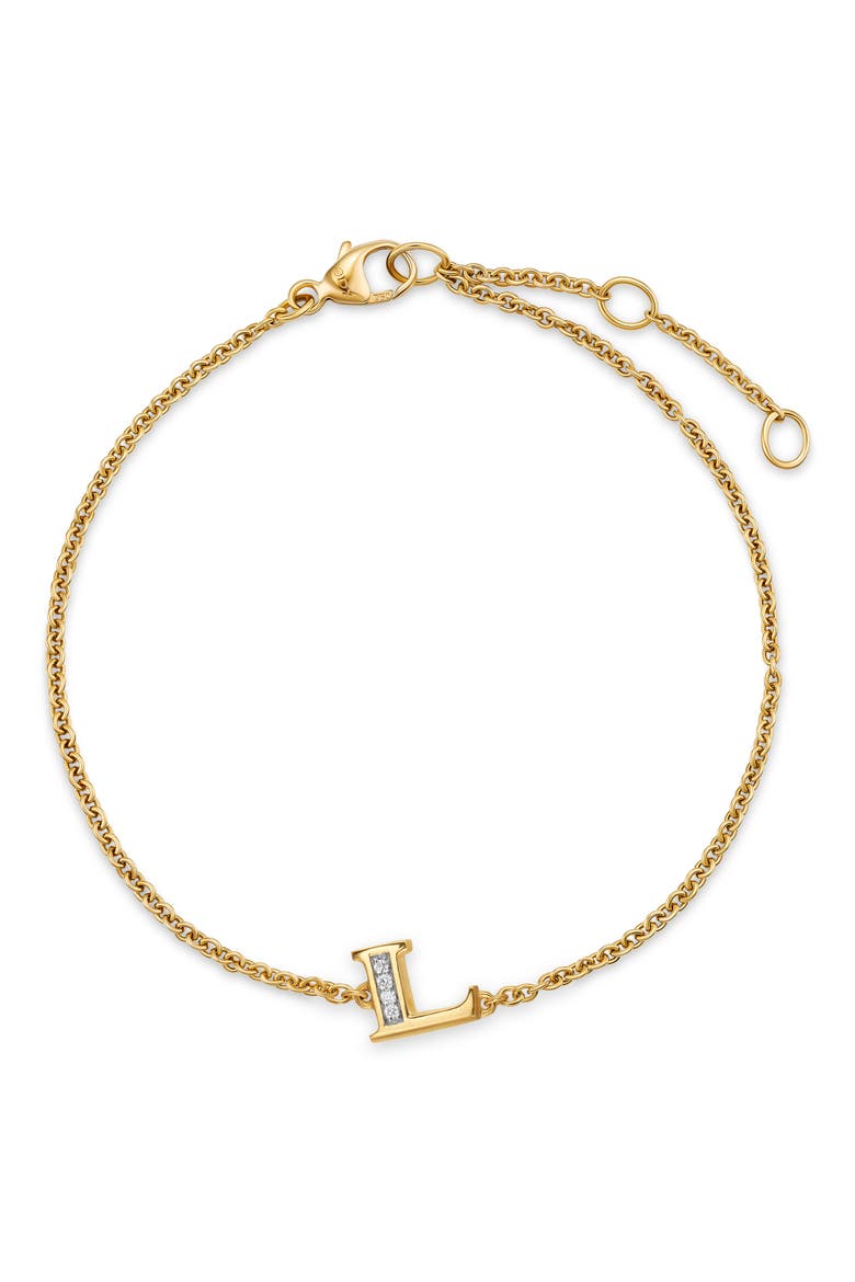 Petite Pavé Initial Chain Bracelet in 18K Yellow Gold with Diamonds, Alternate, color, DIAMOND L