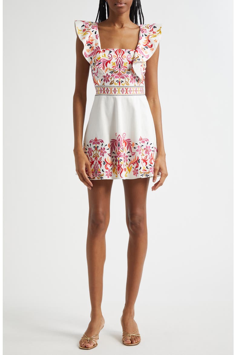 Ana Placed Embroidery Stretch Cotton Minidress, Main, color, WHITE PLAYA