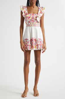 Ana Placed Embroidery Stretch Cotton Minidress