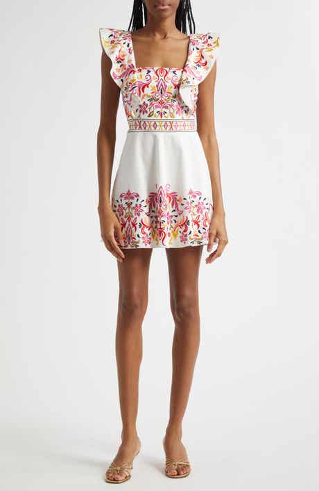 Ana Placed Embroidery Stretch Cotton Minidress