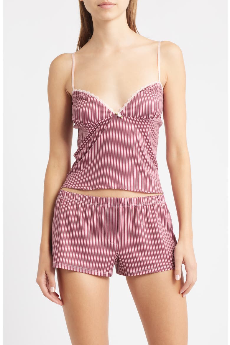 Gigi Stripe Lace Trim Crop Camisole, Main, color, PINK STRIPED