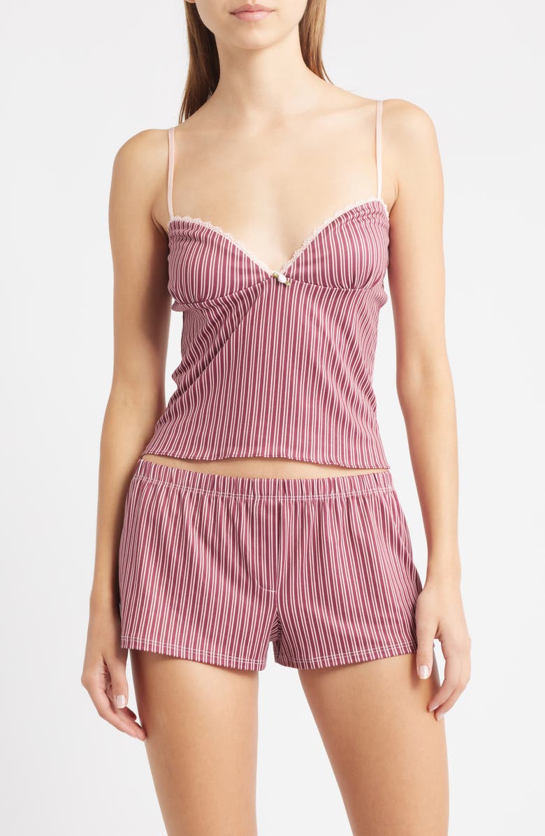 Bella Venice Gigi Stripe Lace Trim Crop Camisole, Main, color, Pink Striped