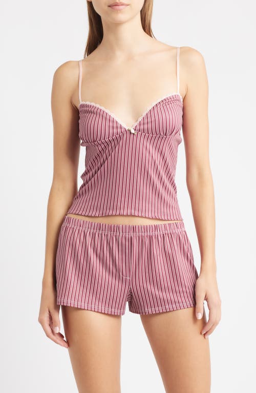 Bella Venice Gigi Stripe Lace Trim Crop Camisole In Pink