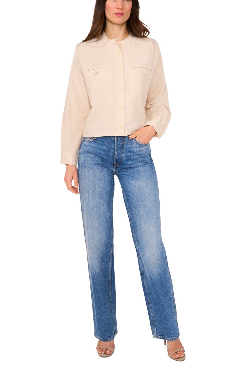 Halogen<sup>®</sup> Chambray Cotton & Linen Shirt Jacket, Alternate, color, Birch Herringbone