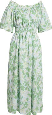 SUGARLIPS Kiany Floral Magna Town Off the Shoulder Cotton Midi Dress