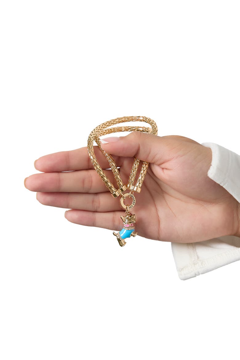 Double Chain Bracelet with Blue Dog Charm, Alternate, color, Gold Tone