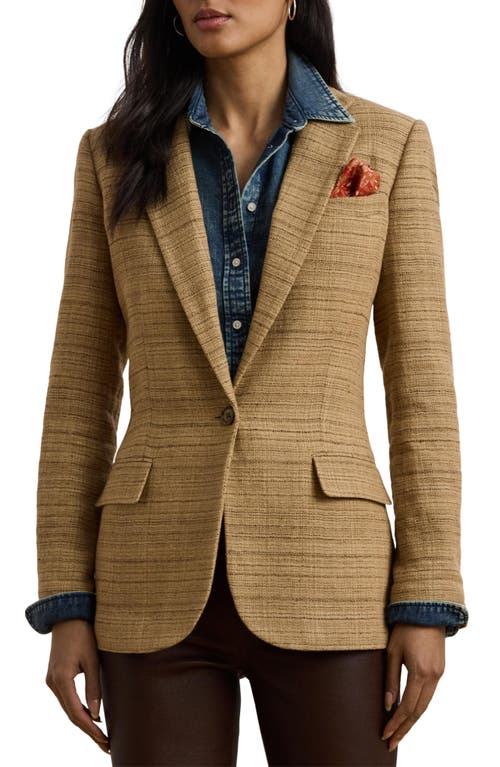 Ralph Lauren Herringbone Linen-blend Tweed Blazer In Brown
