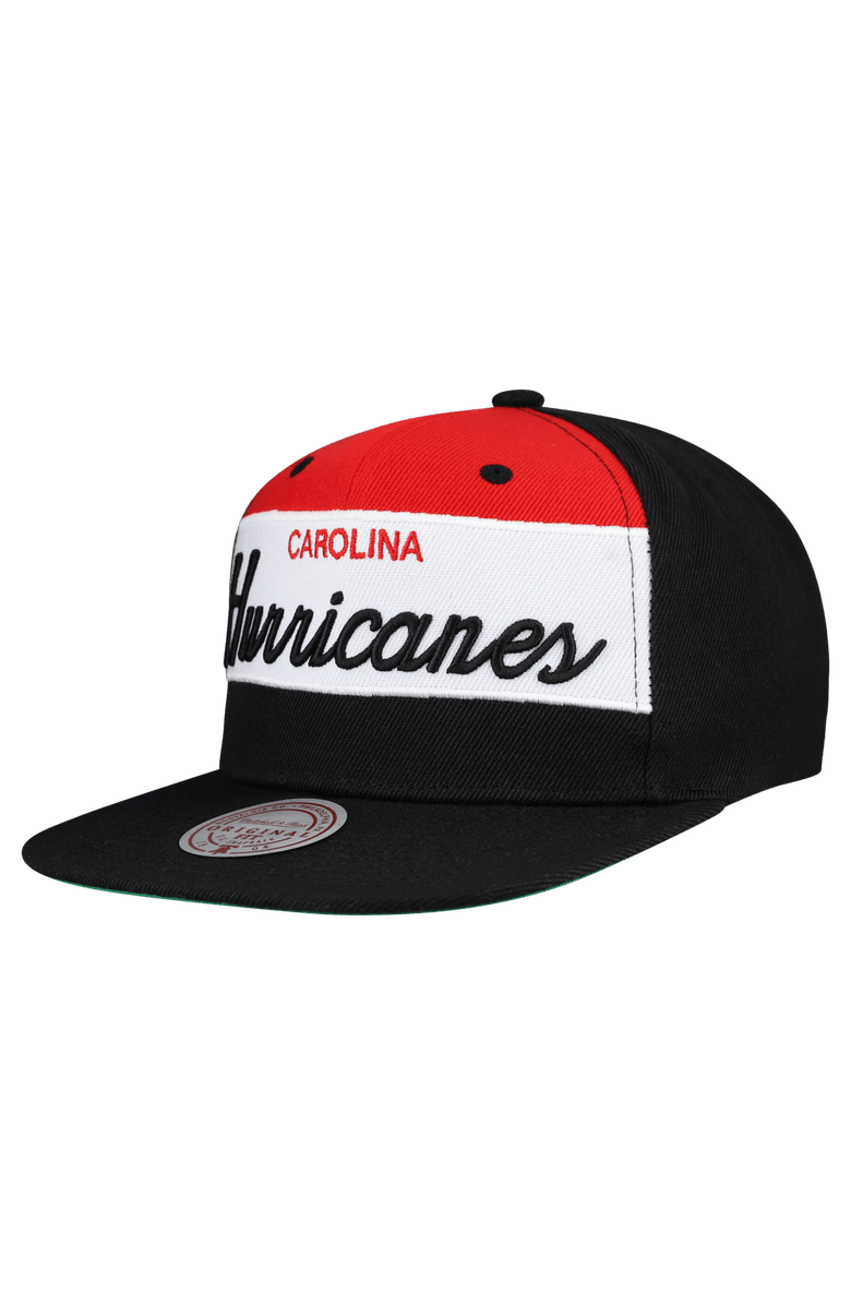 Mitchell & Ness Men's Mitchell & Ness Black Carolina Hurricanes Retro Script Colorblock Snapback Hat, Alternate, color, Black