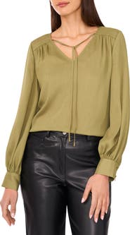 Vince Camuto Split Neck Satin Top