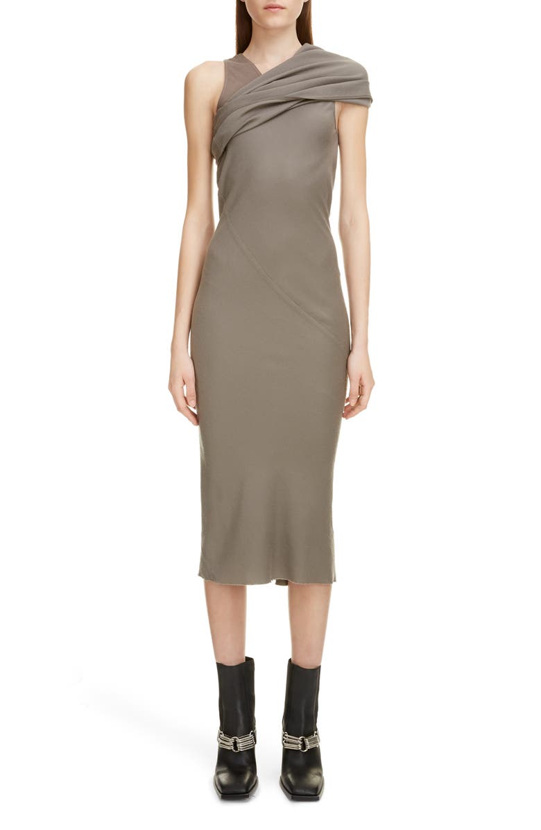 Rick Owens Asymmetrical Wool Midi Dress, Main, color,