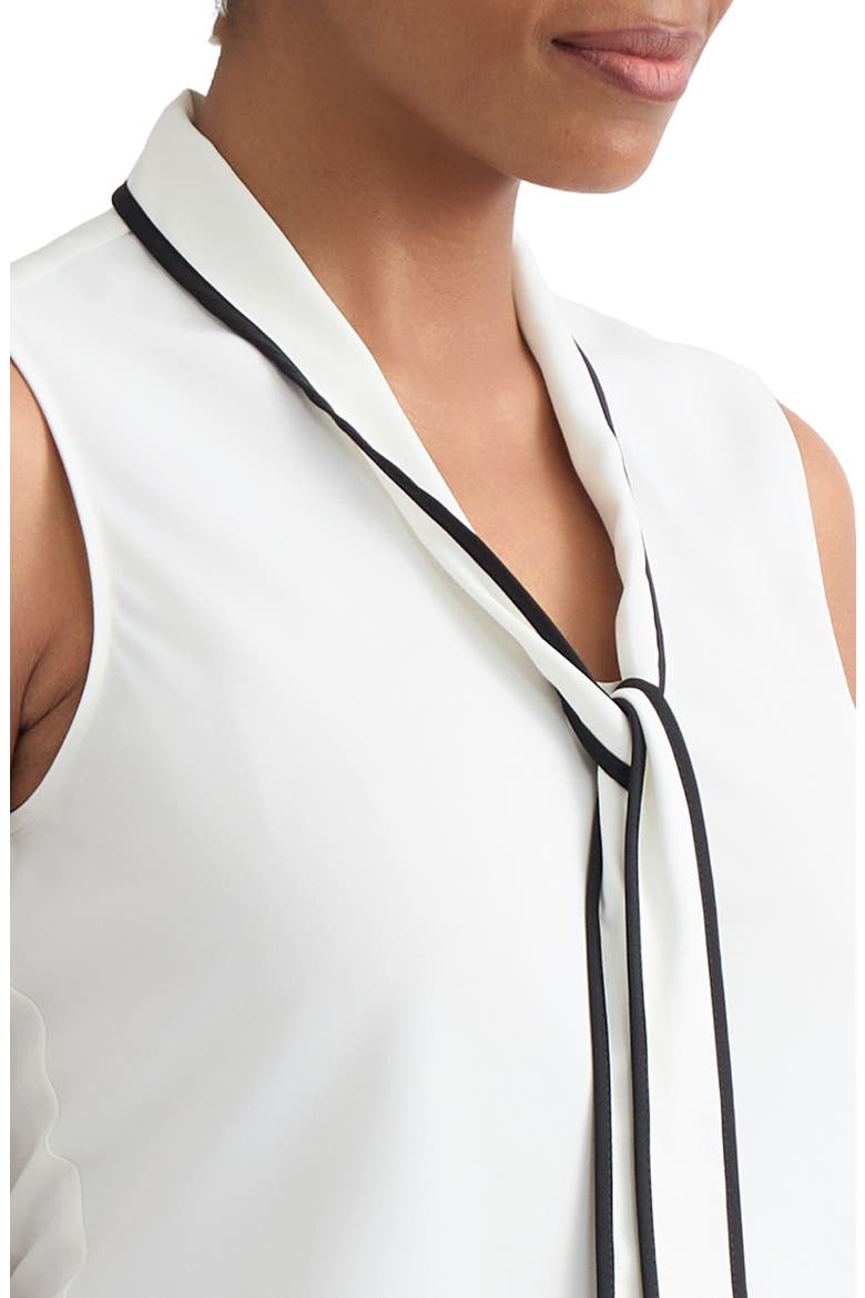 Tie Neck Sleeveless Shell, Alternate, color, VANILLA ICE/ BLACK