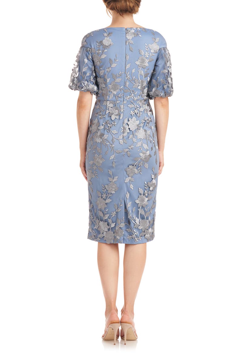 Daisy Puff Sleeve Cocktail Dress, Alternate, color, SILVER/ TRUE BLUE