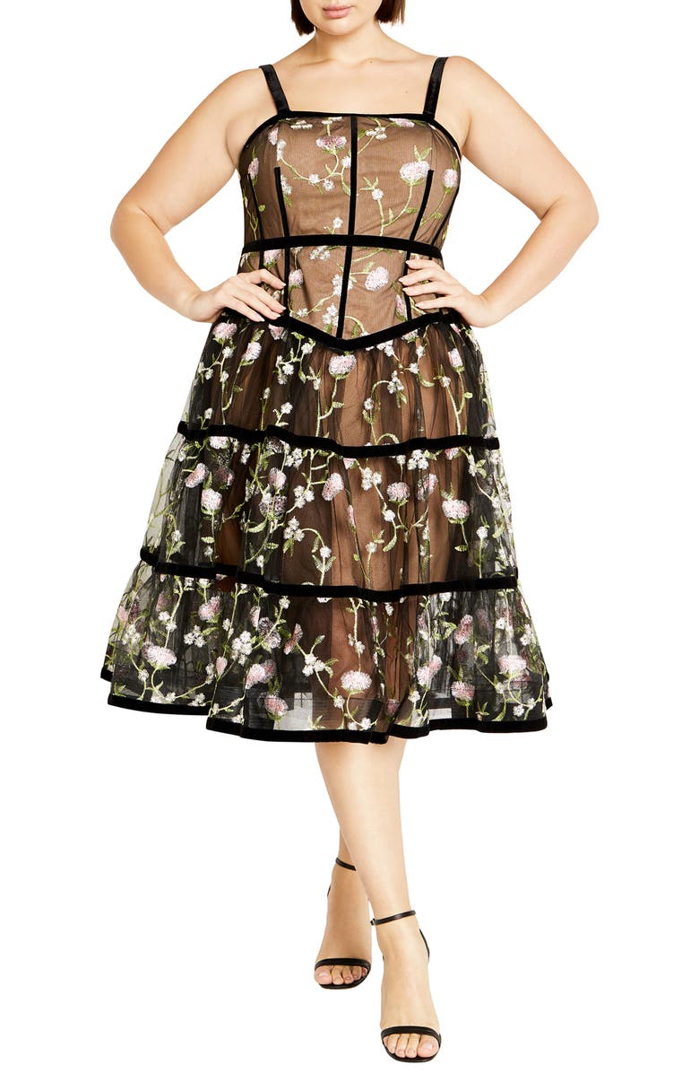 City Chic Splendour Floral Embroidery A-Line Dress, Main, color, Splendour