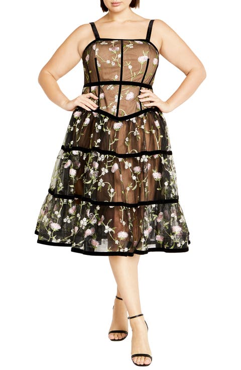 Splendour Floral Embroidery A-Line Dress (Plus)