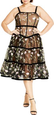 City Chic Splendour Floral Embroidery A-Line Dress