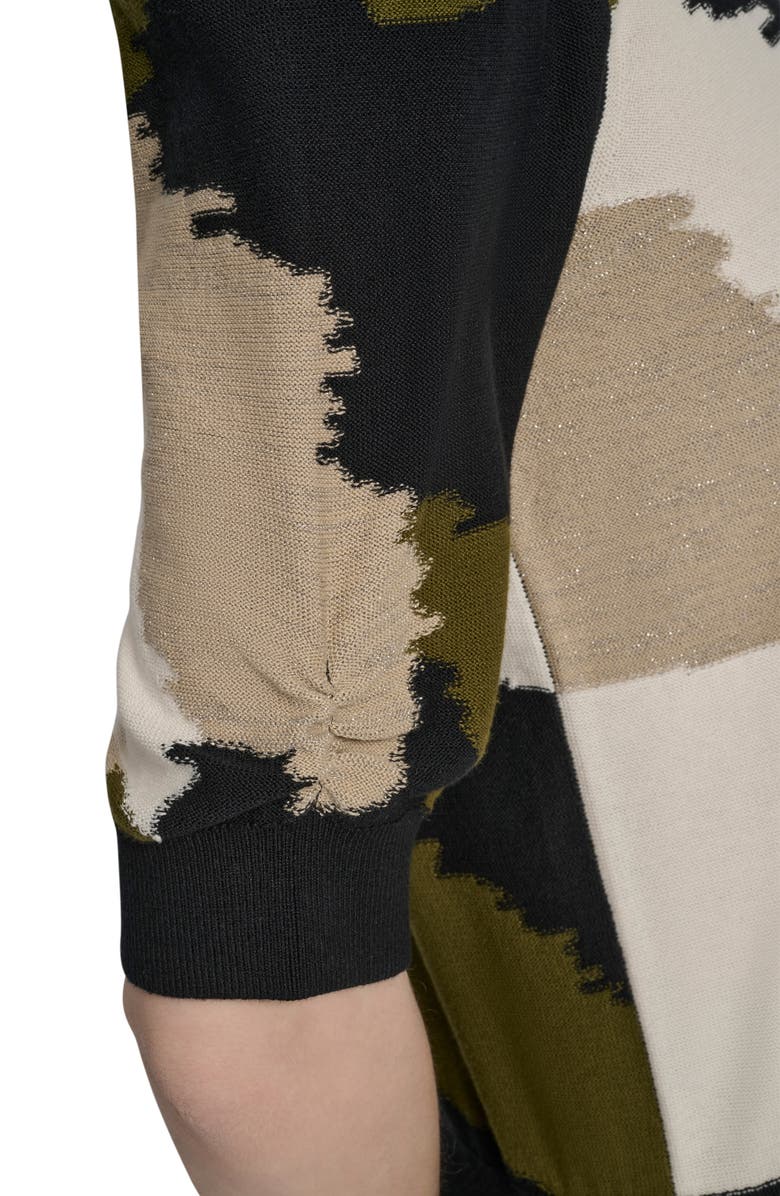 DKNY Colorblock Puff Sleeve Sweater, Alternate, color, Dark Olive Multi