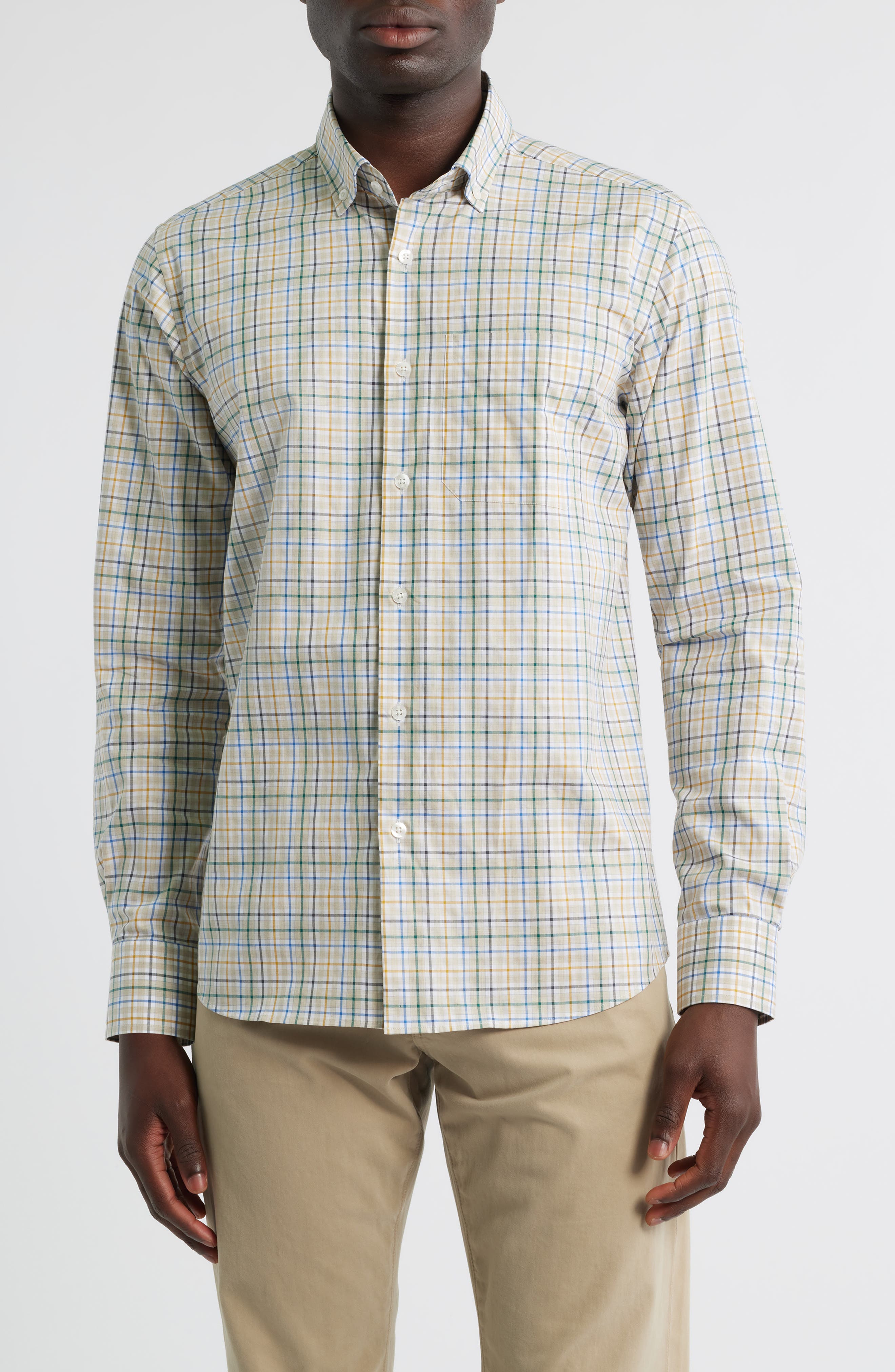 Regular Fit Plaid Cotton Melange Button-Up Shirt