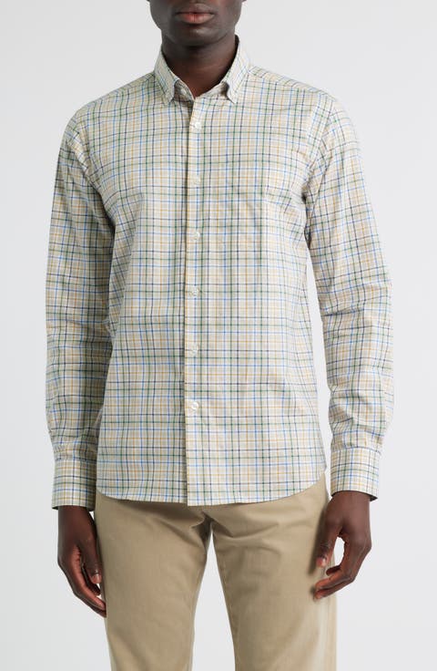 Regular Fit Plaid Cotton Mélange Button-Up Shirt