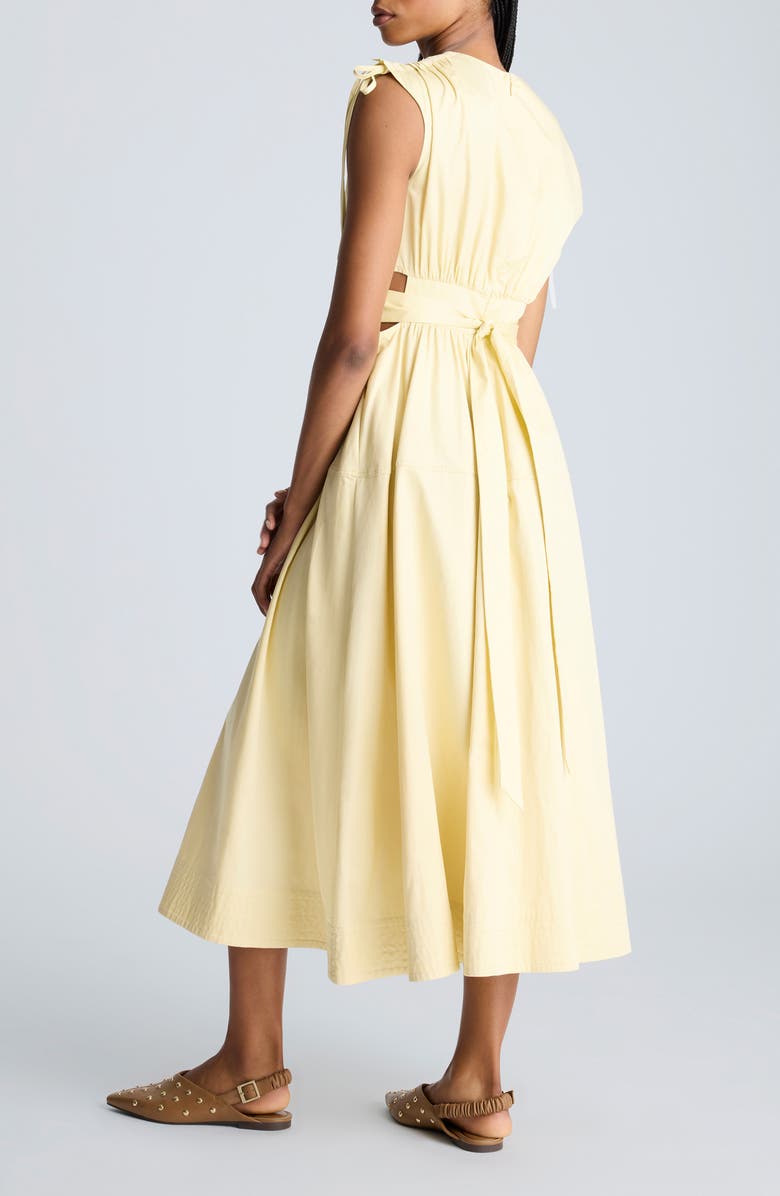 Kenneth Cole Cutout Detail Ruched Waist Stretch Cotton Midi Dress, Alternate, color, Papyrus