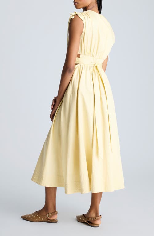 Kenneth Cole Cutout Detail Ruched Waist Stretch Cotton Midi Dress In Papyrus
