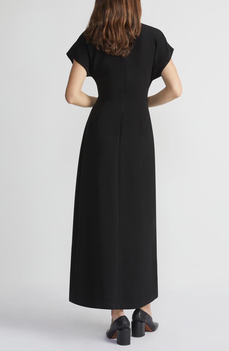 Lafayette 148 New York Tie Front Draped Crepe Dress, Alternate, color, Black