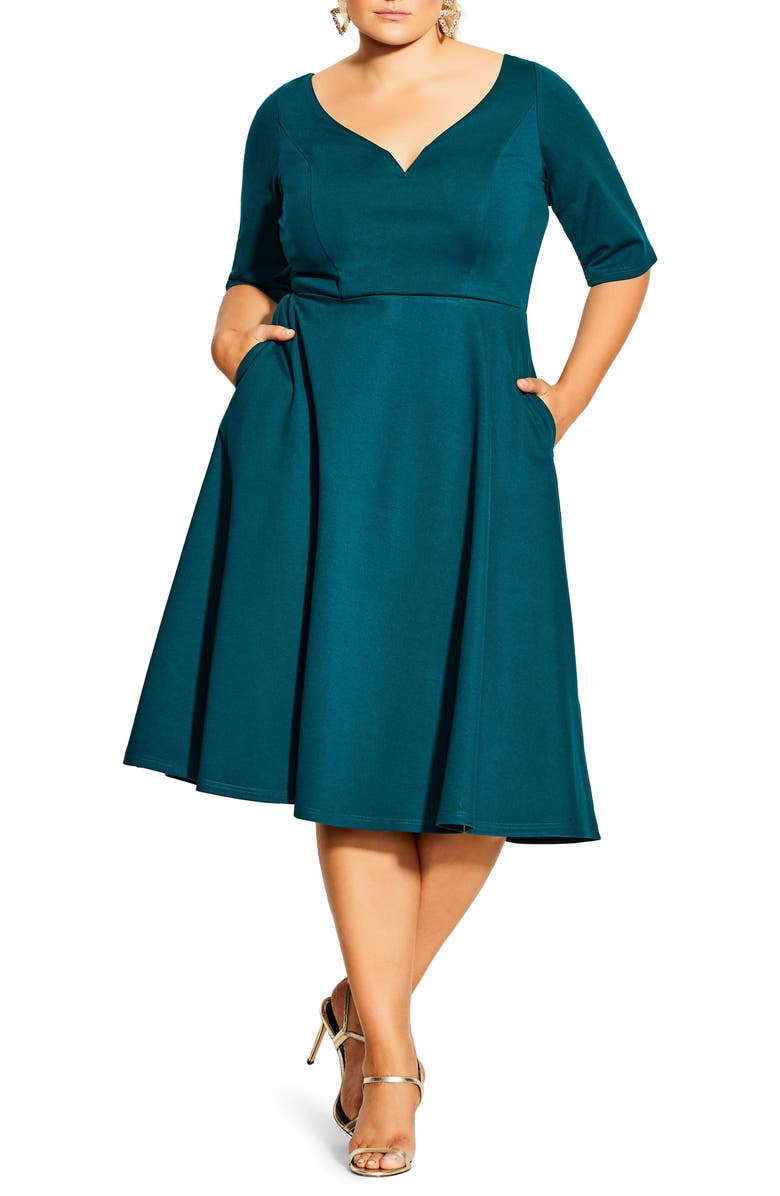 City Chic Cute Girl Sweetheart Neck Fit & Flare Dress, Main, color,