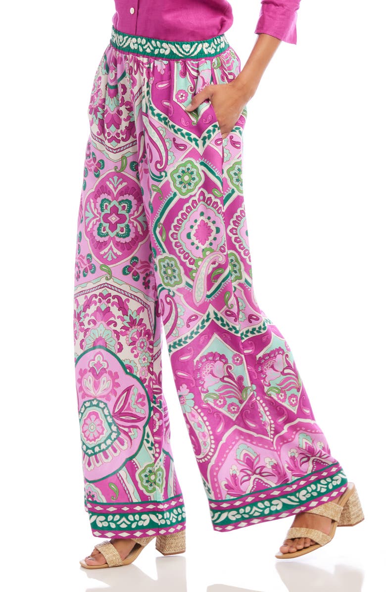 Karen Kane Print High Waist Wide Leg Pants, Alternate, color, Pink Print
