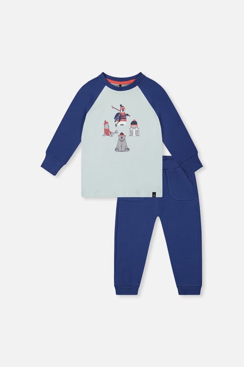 Organic Cotton Ski Graphic T-Shirt & Fleece Pant Set