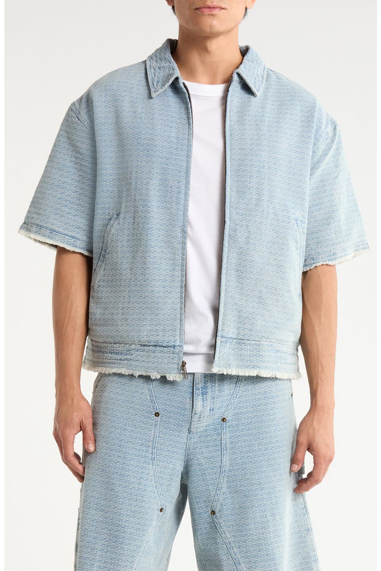 Cotton Blend Zip Front Shirt, Main, color, LIGHT INDIGO