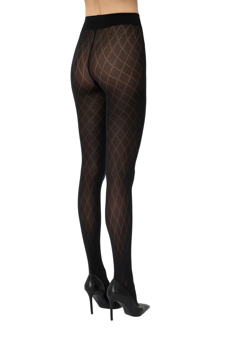 Diamond Pattern Tights, Alternate, color, BLACK