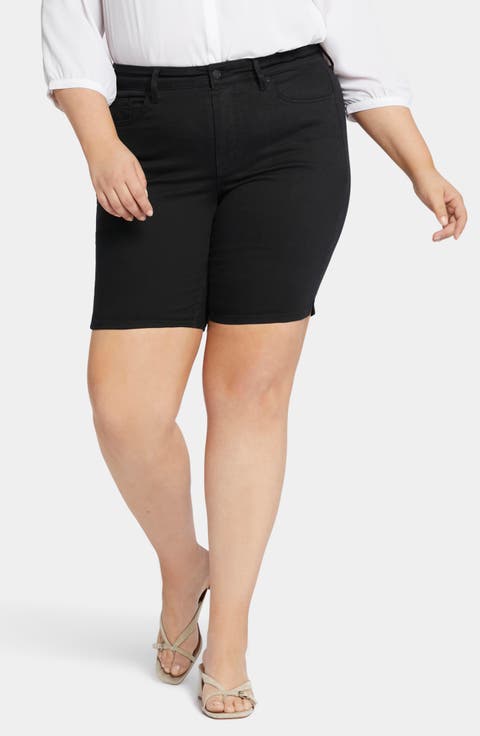 Ella Print Side Slit Denim Shorts (Ellensburg) (Plus Size)