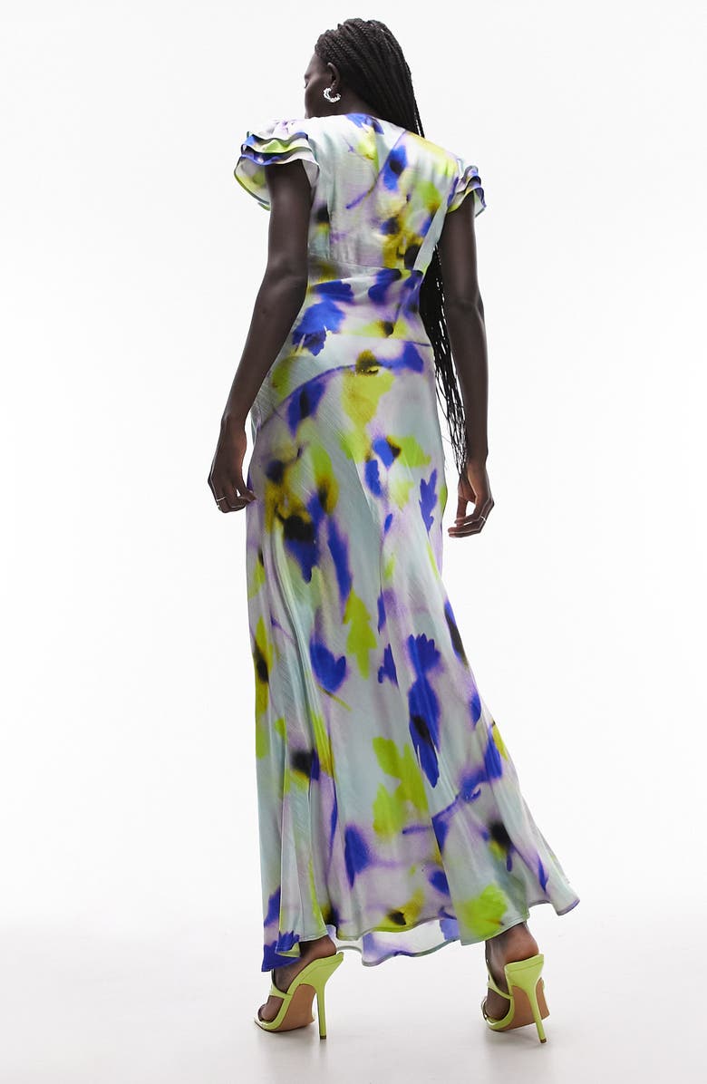 Topshop Print Ruffle Sleeve Maxi Dress, Alternate, color, 
