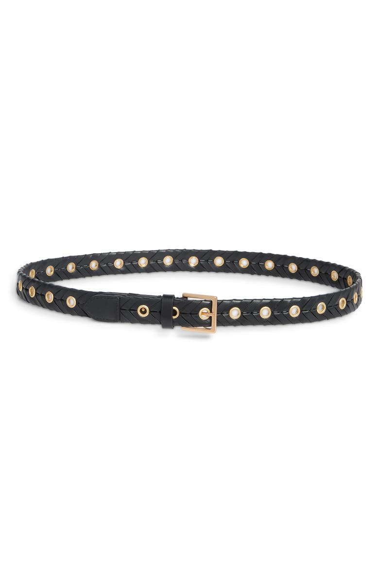 AllSaints Eyelet Woven Leather Belt, Main, color, Black / Warm Brass
