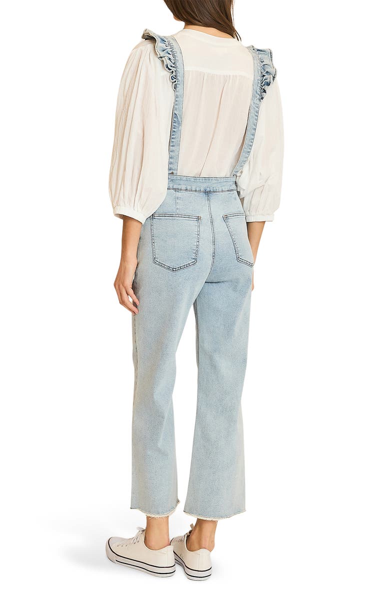 WISHLIST Ruffle Strap Denim Suspender Overalls, Alternate, color, L. Denim