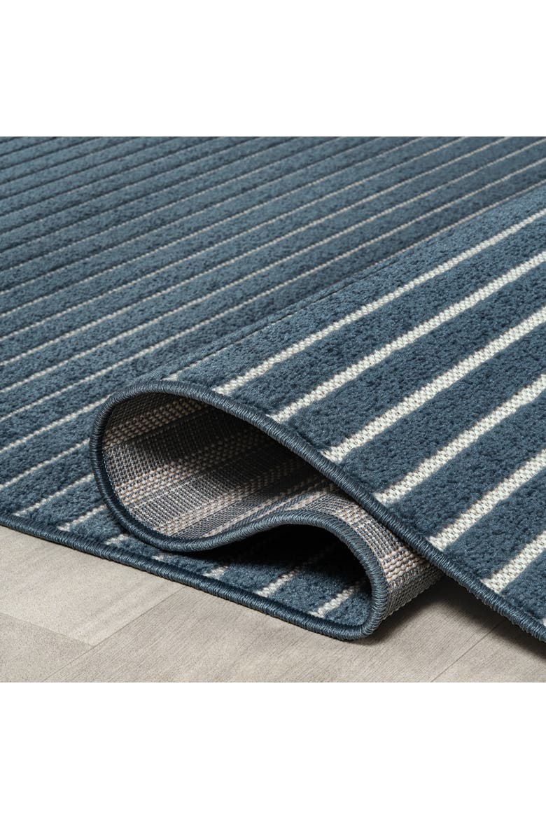 Aarhus High-Low Minimalist Scandi Striped Indoor/Outdoor Area Rug, Alternate, color, Navy/ivory