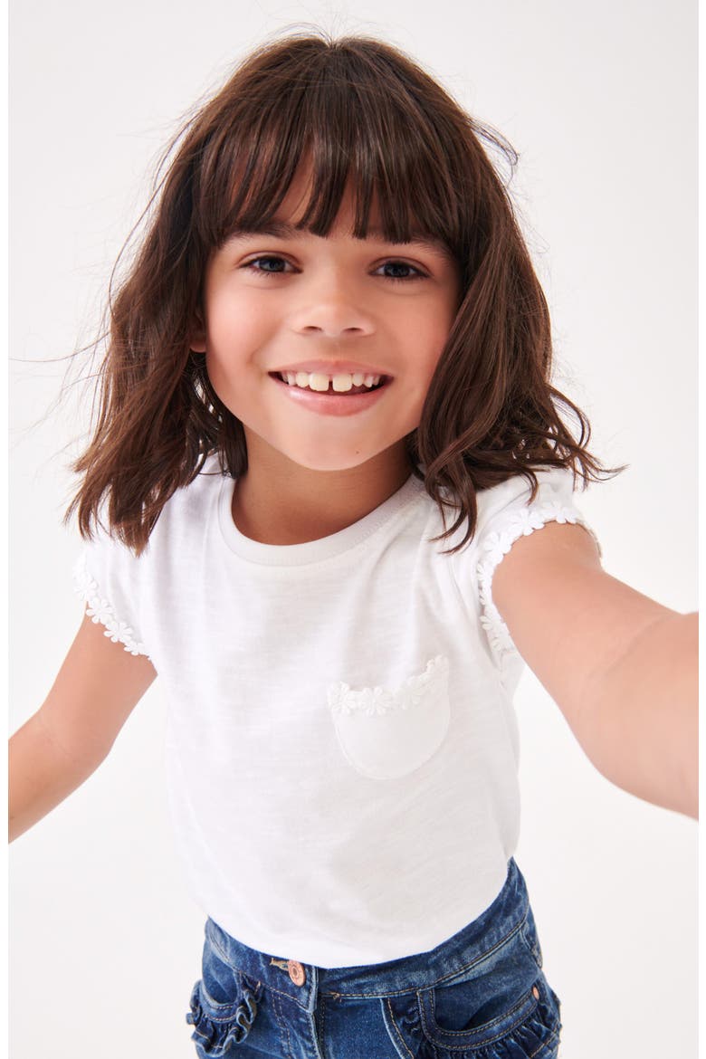Kids' Daisy Embroidered Cotton Pocket T-Shirt, Alternate, color, WHITE