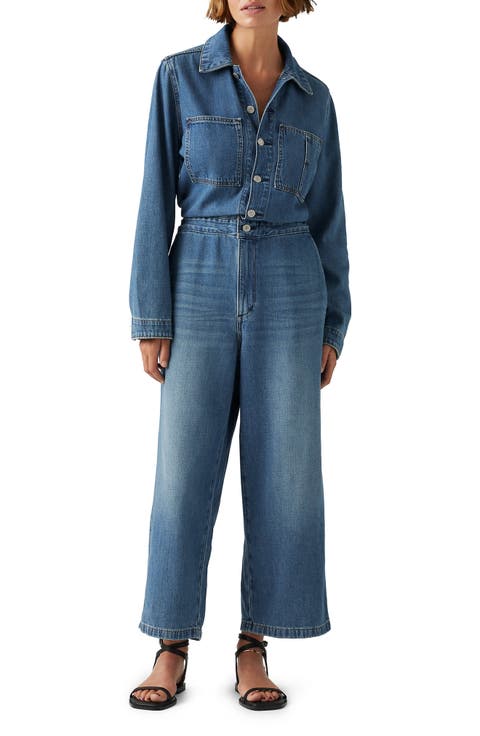 Iconic Long Sleeve Wide Leg Denim Jumpsuit