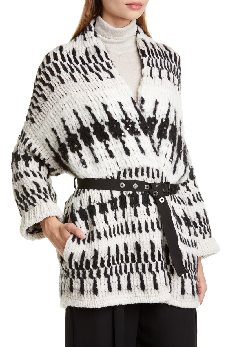 Brunello Cucinelli Nordic Belted Cashmere Blend Cardigan, Alternate, color,