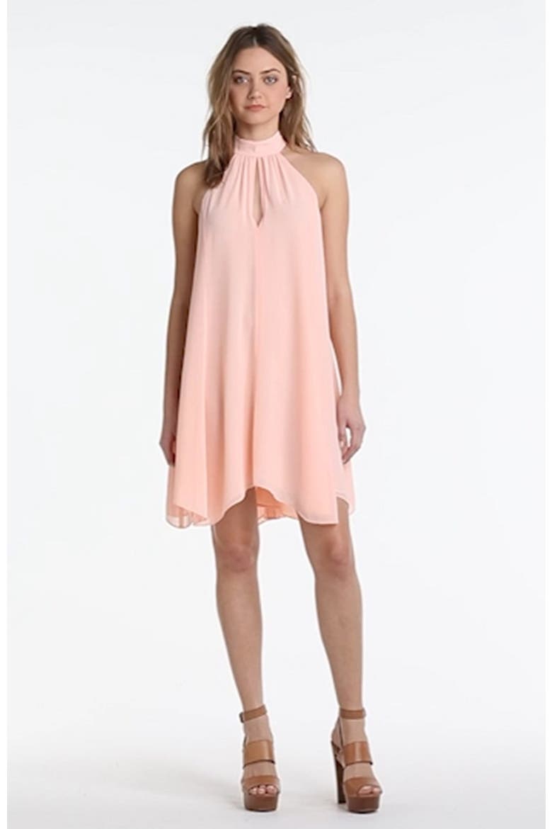Halter A-Line Dress, Alternate, color, PINK TROPICS
