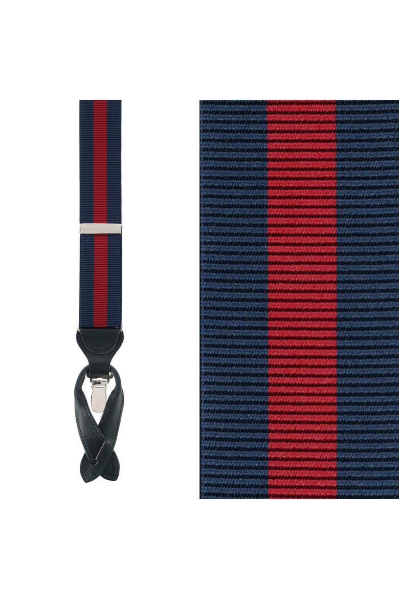 Oliver Stripe 35mm Convertible Suspenders, Main, color, Navy / Burgundy