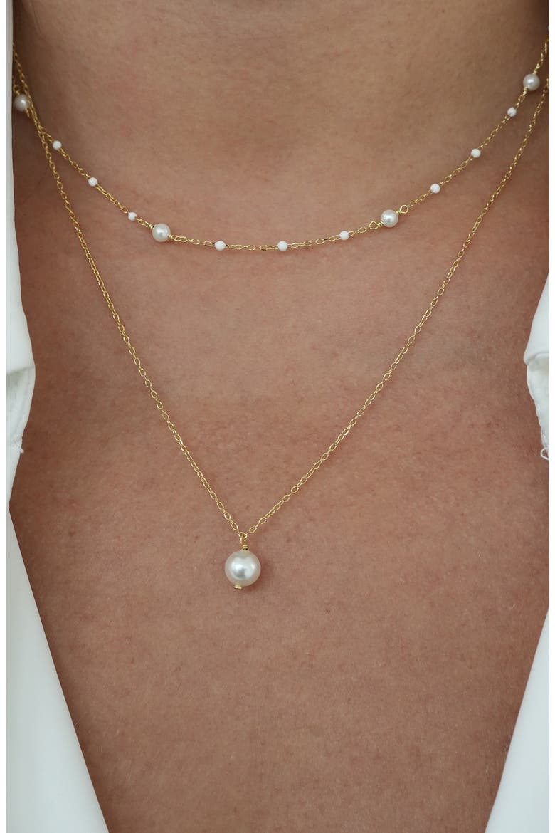 Faux Pearl & Bead Chain Necklace, Alternate, color, GOLD